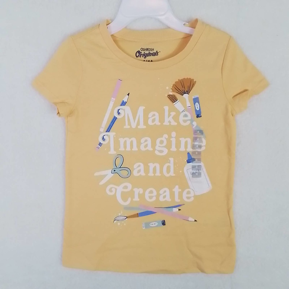 Oshkosh Short Sleeve‎ Cotton Tee T-Shirt Girl's Size 4 Yellow w/ Art Theme